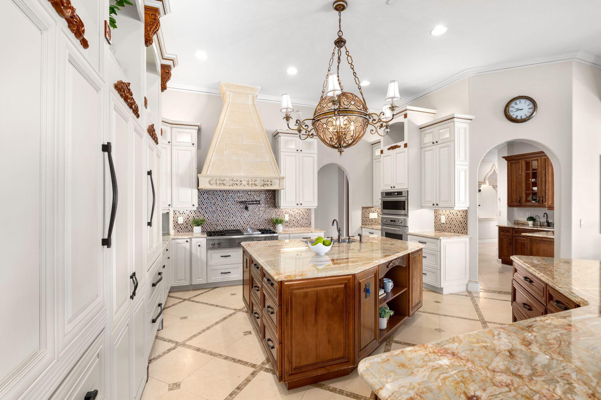 A closer view of the kitchen island and range