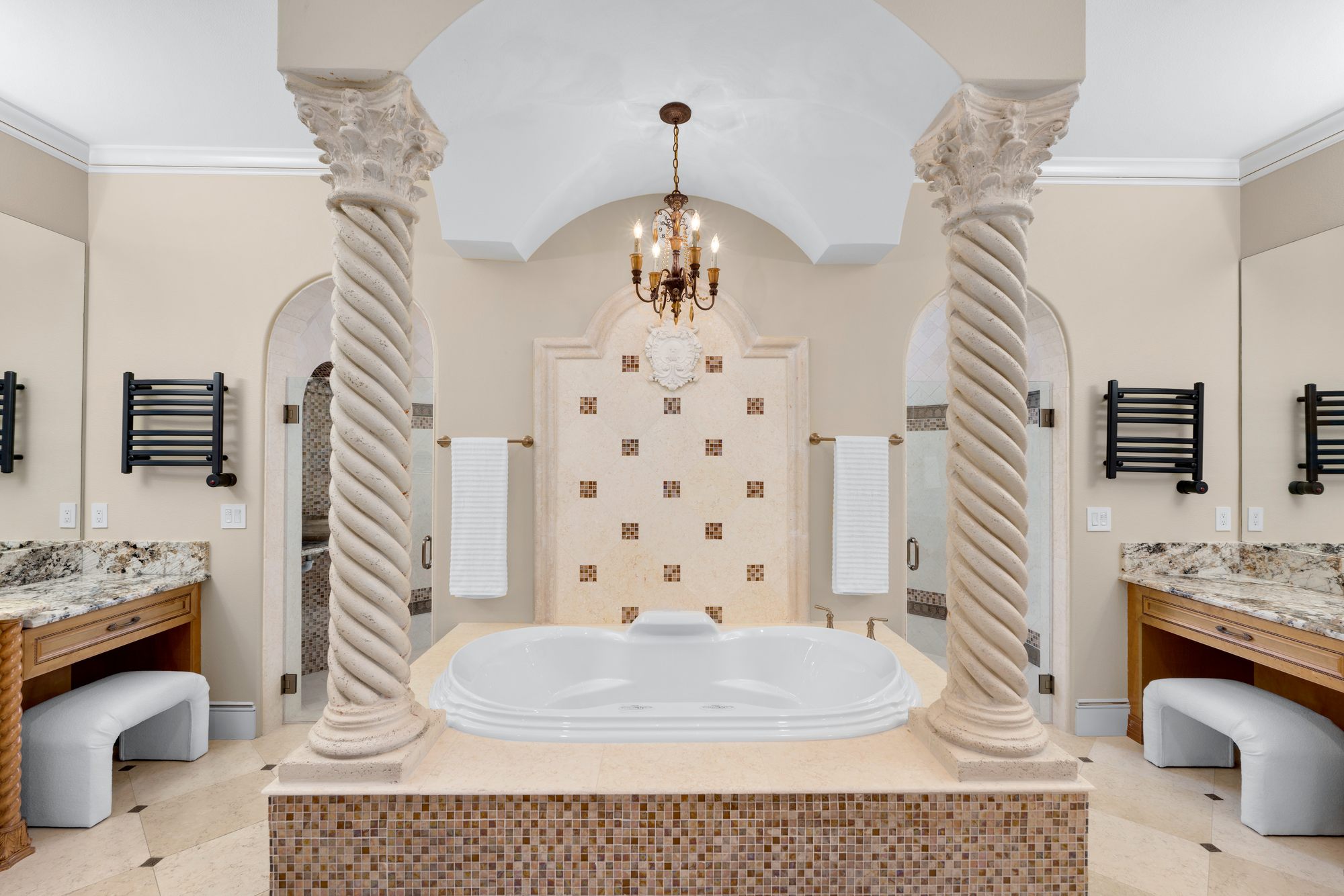 The primary suite's spa inspired bath